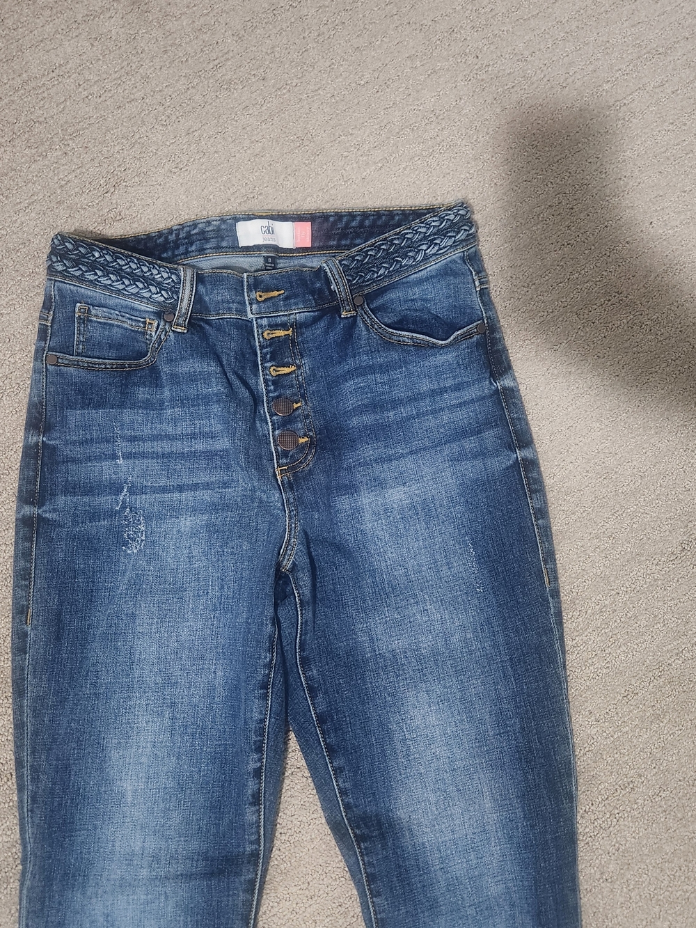 CAbi Dark Blue High-Rise Jeans with Braided Waistband